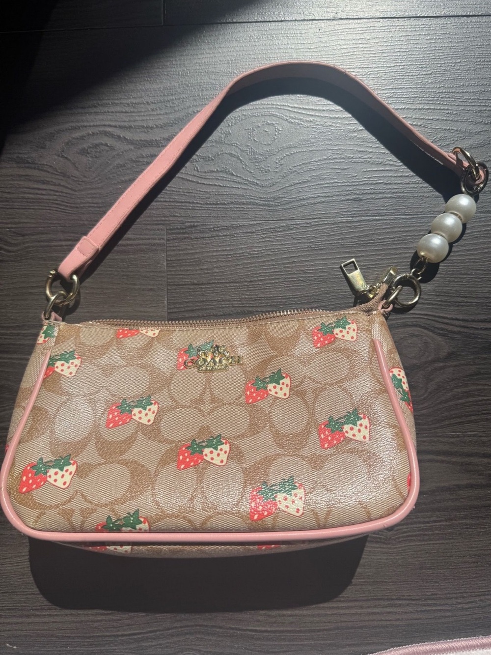 Coach Nolita 19 in Signature Canvas with Strawberry Print (Plus Pearl Strap!)